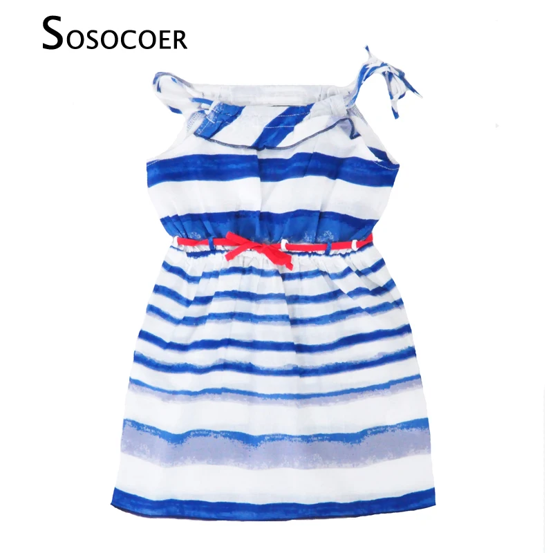 SOSOCOER Girl Dress Girls Dresses Fashion Stripe Kids Clothing Summer Brand Suspender Children High Quality Baby Clothes | Детская