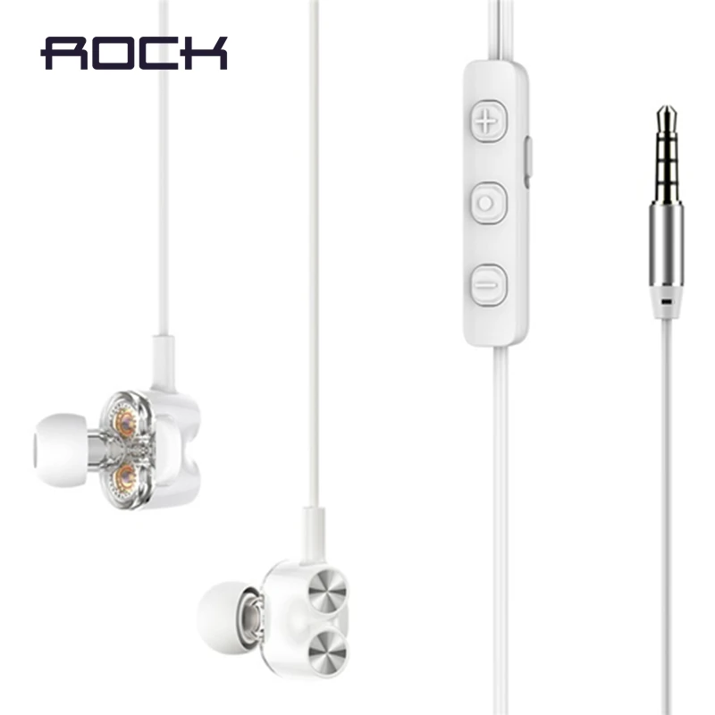 ROCK новинка 2019 3 5 мм наушники вкладыши стерео с двумя динамиками HIFI проводные