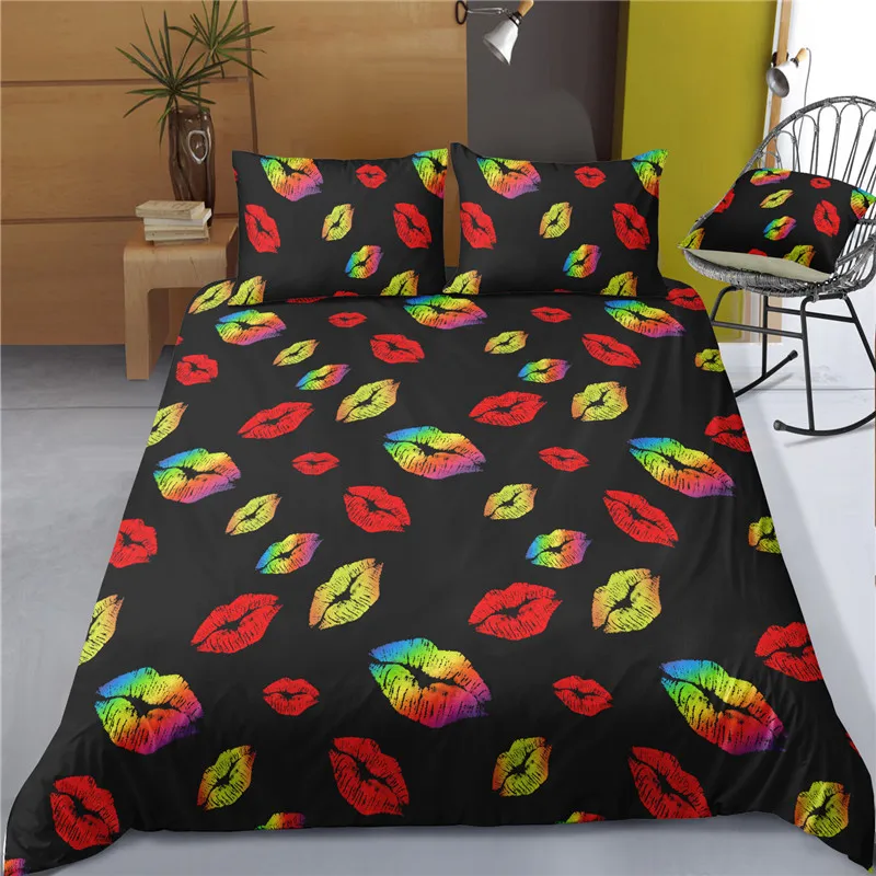 

Western Style Bedding Sets Queen Size Rose Red Heart-shaped Printing Luxury Bed Cover Comfortable Soft Duvet Cover Set 3pcs