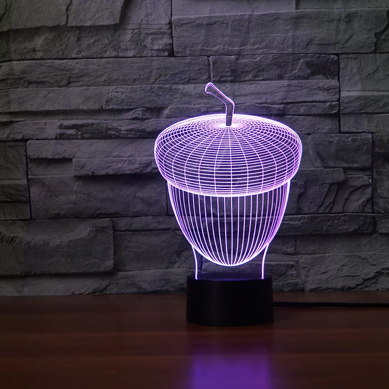 

7 Colors Atmosphere 3D LED NightLight Acorn Shape Touch Button Pulp Oak Table Lamp Bedroom Shape Decor Novelty Kids Toys Gifts