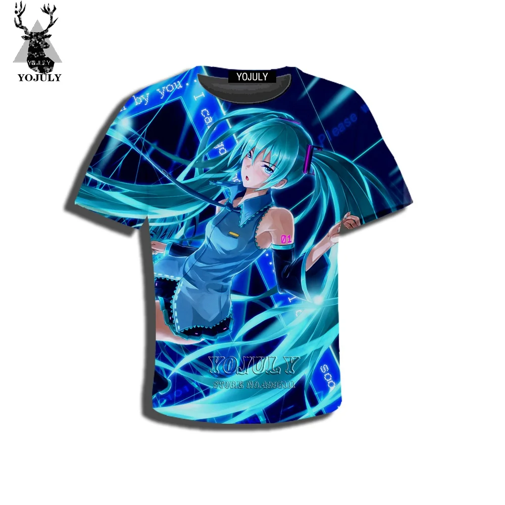 YOJULY/Детская Повседневная футболка с 3D принтом аниме для девочек, Vocaloid Hatsune Miku Kawaii летняя футболка одежда для мальчиков и девочек C35