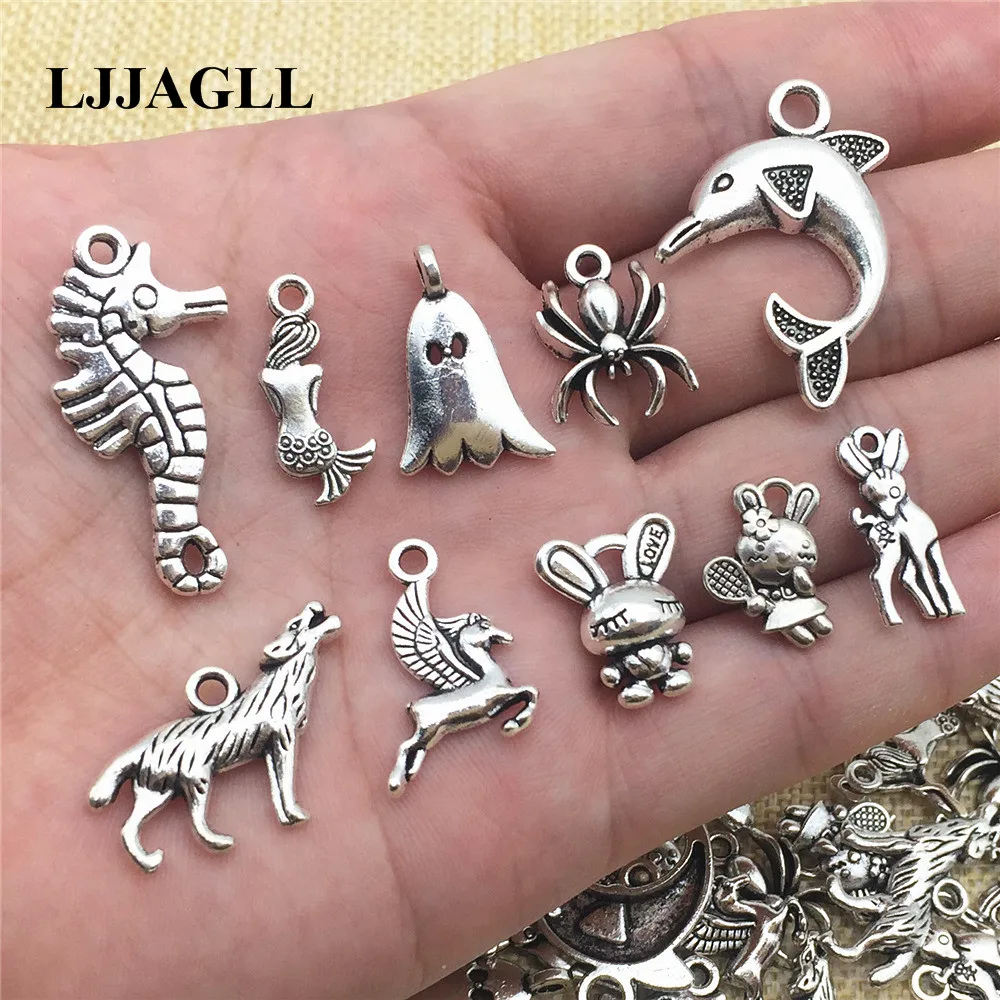 

20 шт. животные амулеты 10 типов волк паук Дельфин Подвески Кролик Diy Ювелирные изделия подходит ожерелье Diy ювелирных изделий ADW022