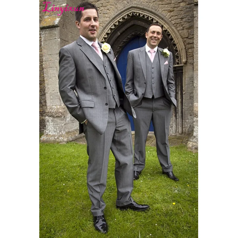 

Linyixun Light grey Men suit set Two button Groom Tuxedos Groomsmen Men Wedding Suits Prom Clothing Suits (Jacket+Pants+Vest)