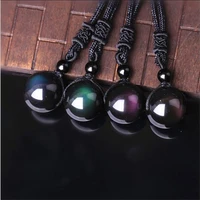 drop shipping natural stone pendant necklace black obsidian rainbow eye beads ball transfer lucky crystal jewelry energy gift
