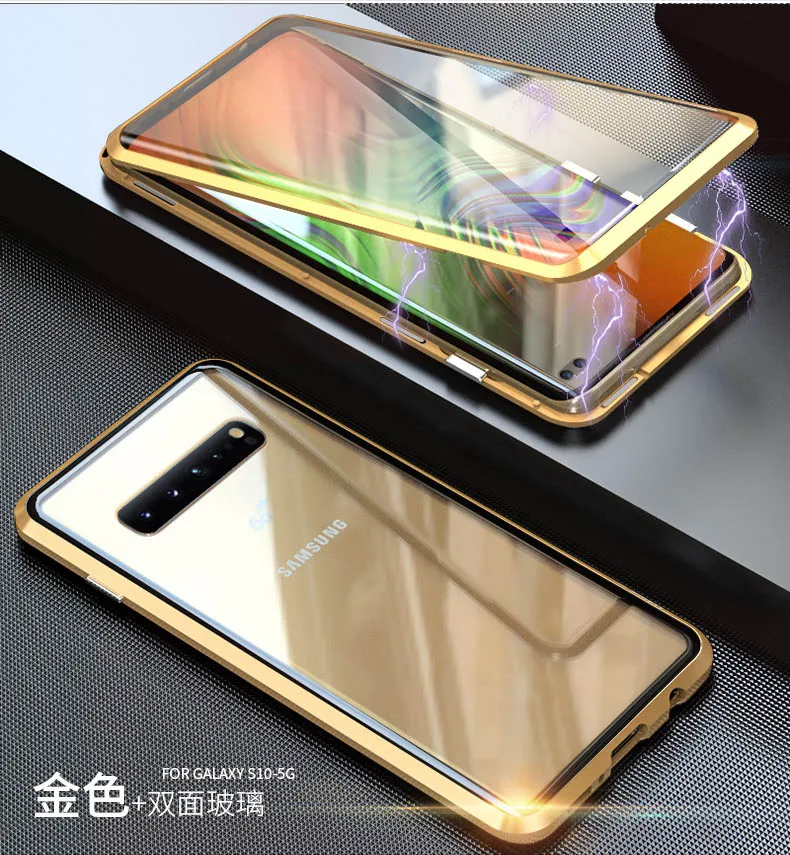 gold Чехол LUPHE с магнитной адсорбцией для samsung Galaxy S10 5g, прозрачное стекло, жесткая задняя крышка, металлический бампер, защитный чехол - Цвет: gold