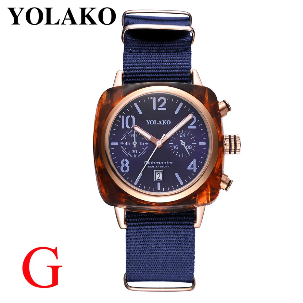 Yolako роскошные женские часы бренда Reloj hombre квадратный циферблат холщовый ремешок