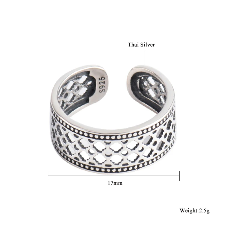 Geometric Personality Hollow Adjustable Thai Silver Ring For Women 925 Sterling Vintage Punk Jewelry | Украшения и аксессуары