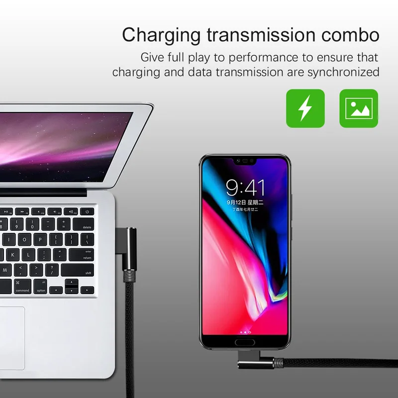 90 градусов Тип usb C кабель локоть Нейлон Плетеный 1 м Быстрая зарядка для iPhone Samung s8