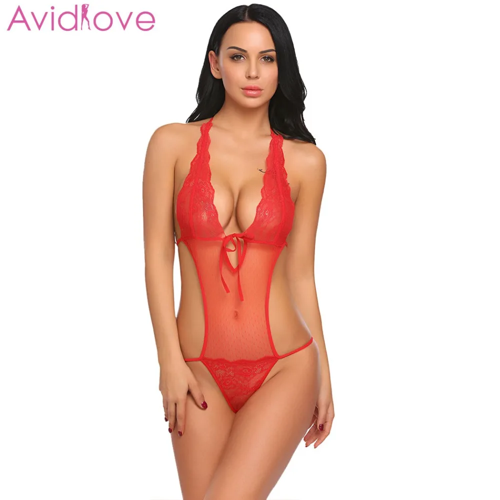 Avidlove, женское сексуальное нижнее белье, сексуальное нижнее белье, костюмы, сексуальное цельное женское белье, Холтер, прозрачное, кружевное, Тедди