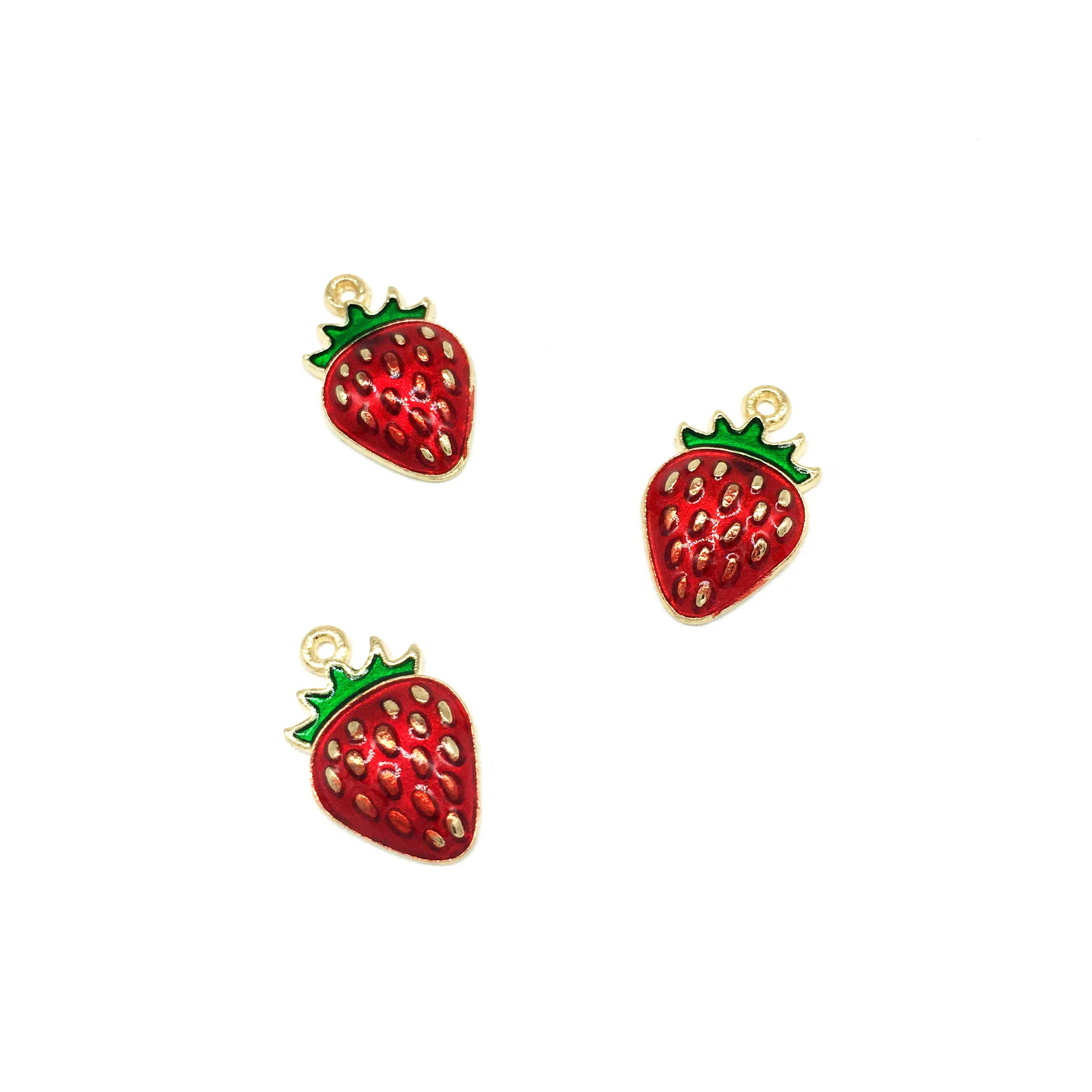 

10pcs/lot New Arrival Cute Gold Tone All Enamel 11*17mm Strawberry Charms Pendants For Jewelry Making