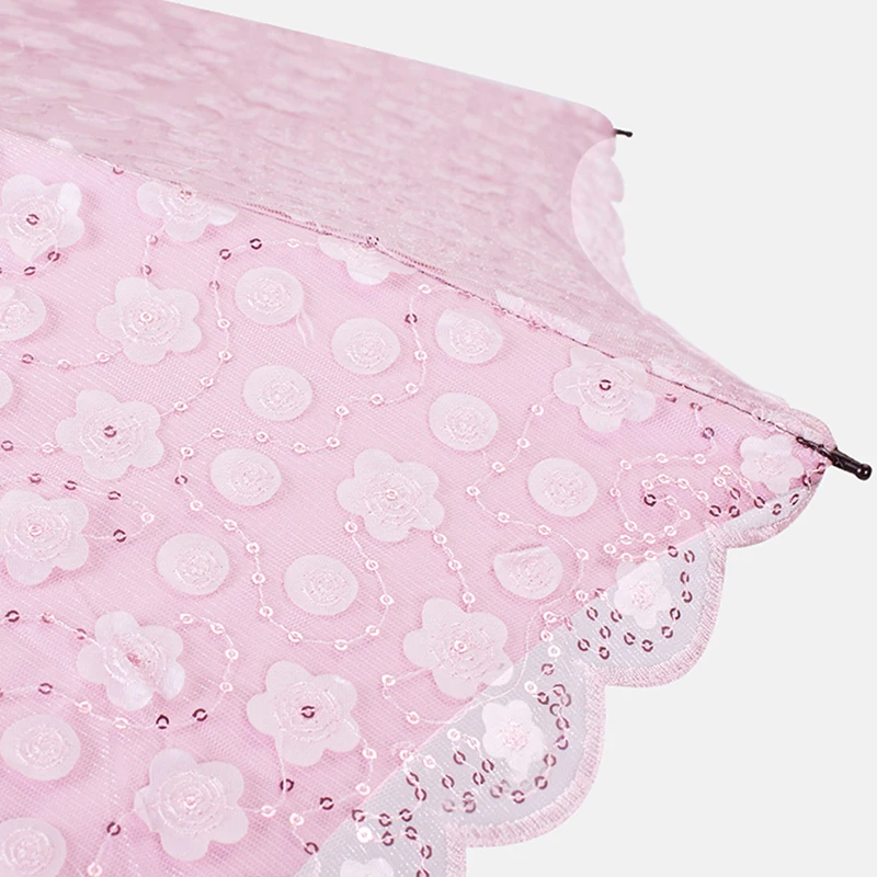 

Double Layer Lace 3 Folding Windproof Women Umbrellas White Pink Anti-uv Protection Gift Girl Female Parasol Umbrella Wedding