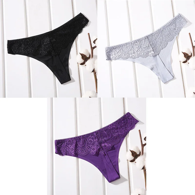 black grey purple Нижнее белье для женщин женские стринги 3 шт. Сексуальные Бесшовные женские трусики хлопок промежность Новая Женская Стринги сексуальные бесшовные трусики BANNRIOU - Цвет: black grey purple
