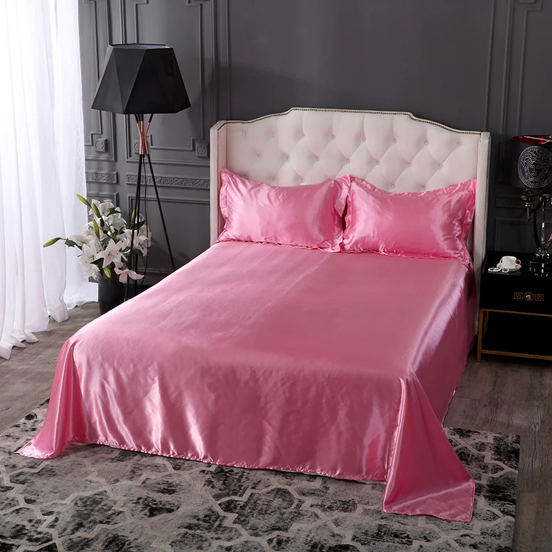 

SlowDream Pink Bedding Set Satin Silk Bedding Set Silky Luxury Bedspread Home Decor Duvet Cover Bedclothes Flat Sheet Bed Linens