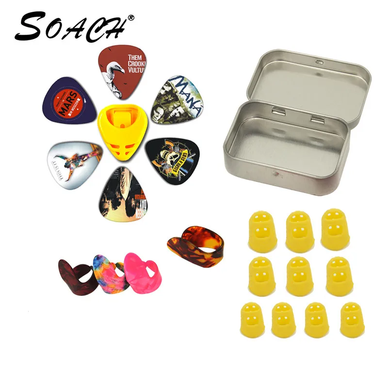 SOACH Набор инструментов Набор гитары: целлюлоидные пальцы, силиконовые наборы пальцев, жесть Бо, набор циферблатов детали гитары аксессуары