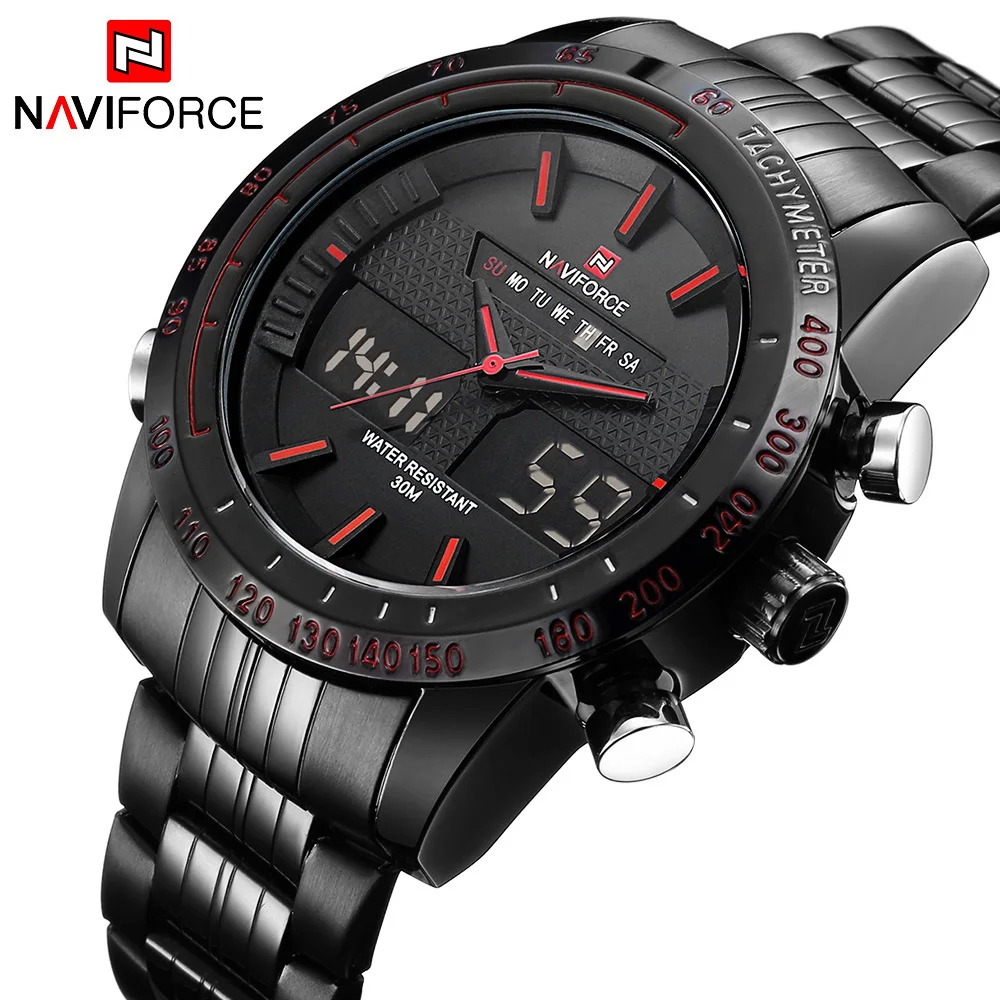 NAVIFORCE Роскошные Брендовые мужские водонепроницаемые полностью стальные часы