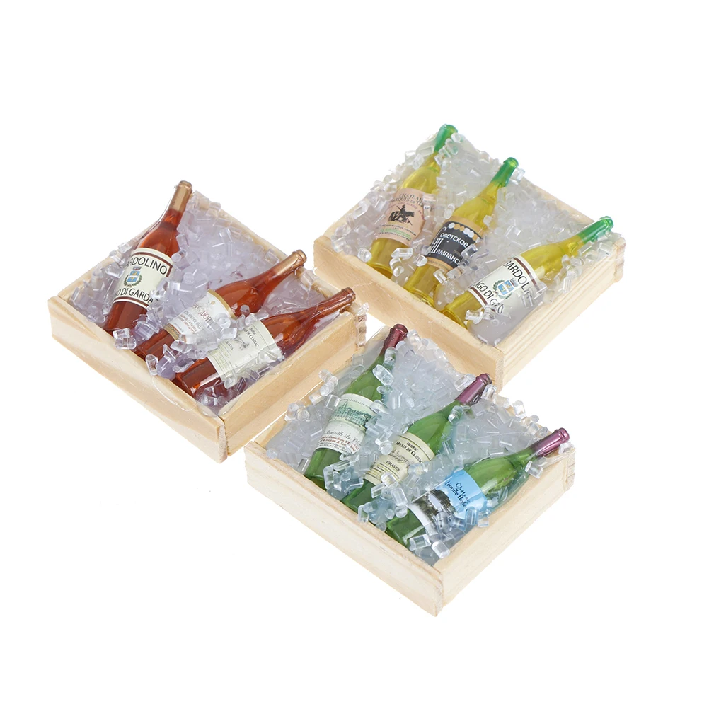 

Mini Ice Wine Bottle Set with Box Simulation Drinks Model Toys 1/12 Dollhouse Miniature Furniture for Doll House Decoration
