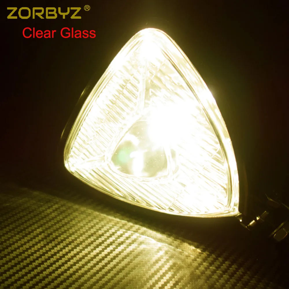 Мотоциклетная треугольная фара ZORBYZ Хромированная с плоской задней стороной для