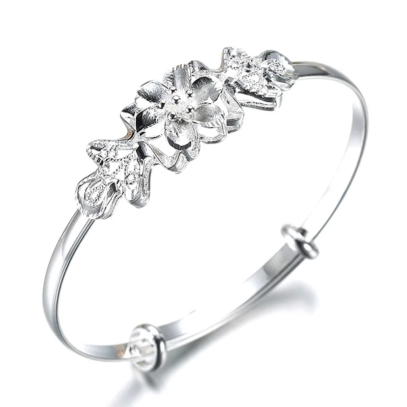 

100% 925 sterling silver fashion flower no fade ladies bangles jewelry cheap bangle wholesale drop shipping