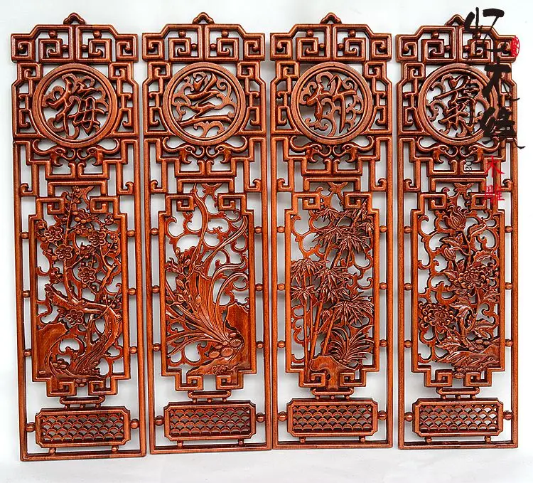 Dongyang резьба по дереву meilanzhuju четыре экрана подвесной кулон подвесная стена