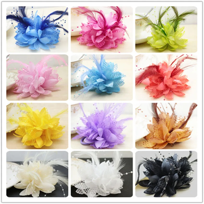 Повязка на голову с перьями и цветами 12 цветов|prom corsage|wrist flowerflower flower |