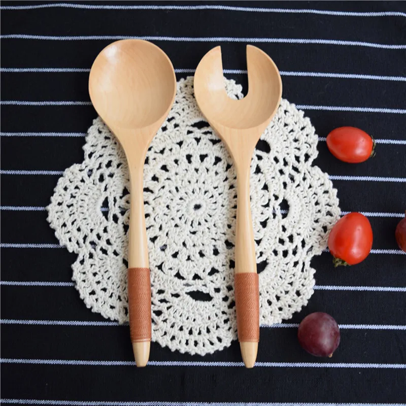 

2pcs/set Wooden Fork Spoon Set Portable Tableware Suit Dinner Tools Korean Suisine Personality Salad Fork Spoon