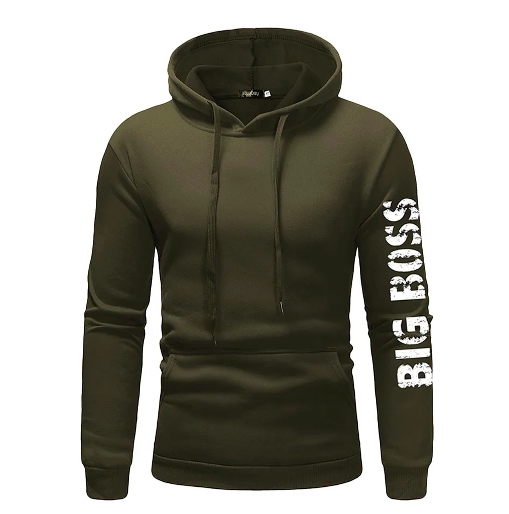 JAYCOSIN men's autumn and winter hooded fleece printing solid color zipper jersey top pants suit sports - Цвет: Армейский зеленый
