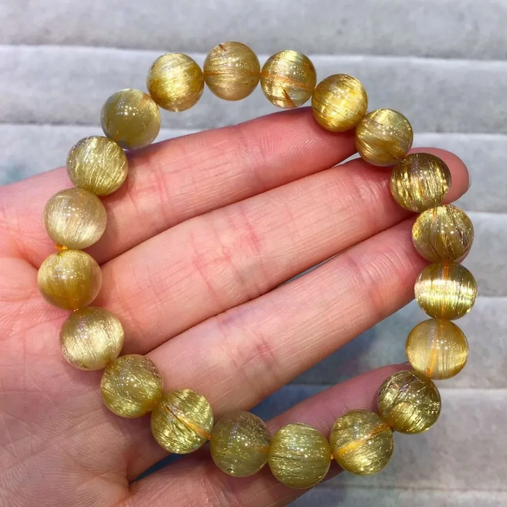 

Certificate Natural Gold Rutilated Quartz Round Beads Stretch Bracelet 10mm Wealthy Women Man Jewelry Brazil Healing AAAAA
