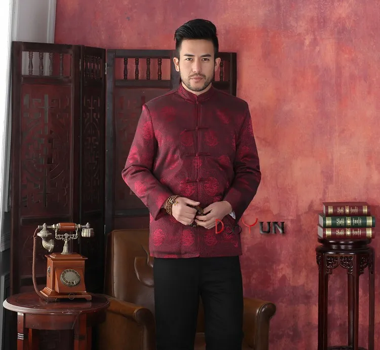 Новая мода Бургундия зима толстые мужской полиэстер шинель китайских куртка на