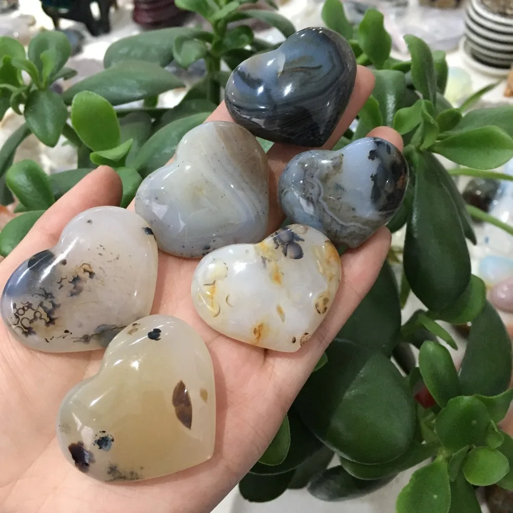 6 шт. натуральные водные растения Agate Crystal Love Heart полированный исцеление украшение