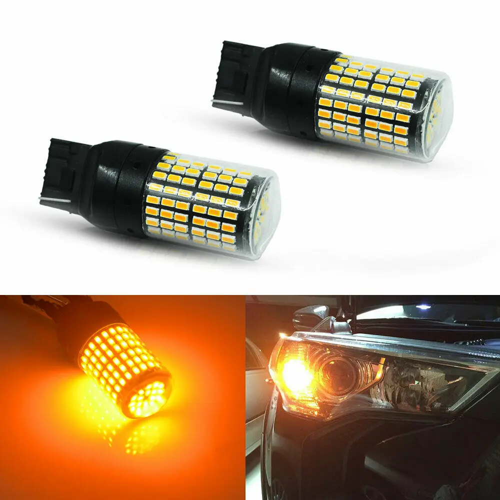 2x Высокая мощность Canbus без ошибок Желтый Янтарный 7440 T20 144 SMD светодиодный лампы