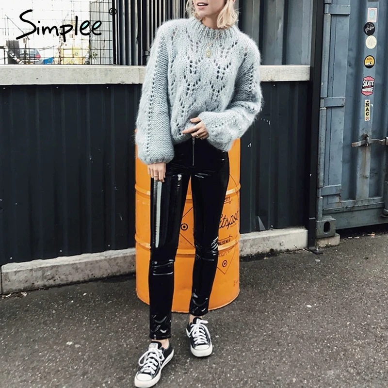 Женский синий полый вязаный свитер Simplee женский привлекательный пуловер с