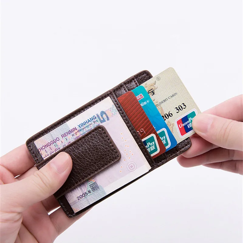 

Fashion Lichee Pattern Bank Card Package Coin Bag Card Holder PU Leather Wallets with Magnet Clip Credit Card Holder Cover