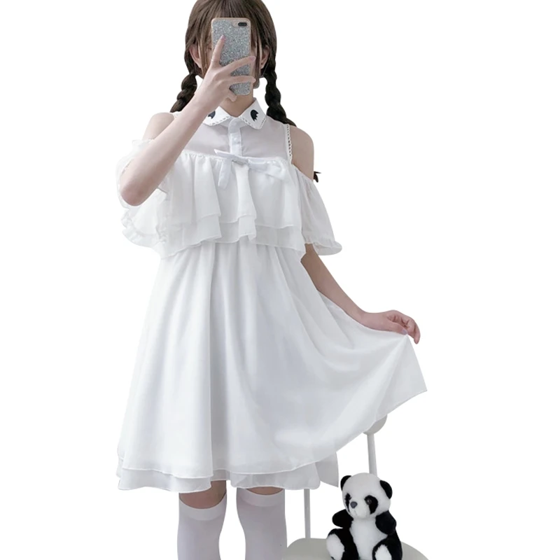 Летнее японское кавайное женское кружевное платье с бантом хараджаку милое