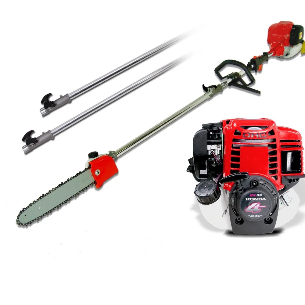 GX35 Long Reach Pole Chainsaw telescopic 4 stokes Petrol Chain Saw Brush Cutter Tree Pruner with 2extend pole