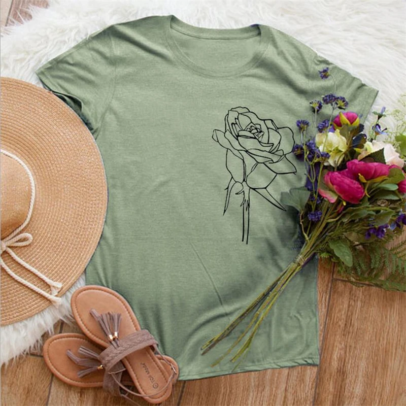 Футболка женская с цветочным принтом простая модная Свободная рубашка коротким