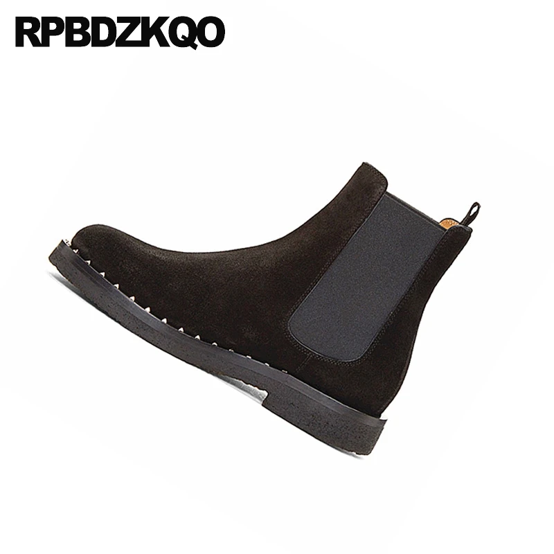 Короткие зимние мужские ботинки челси с заклепками из искусственного меха