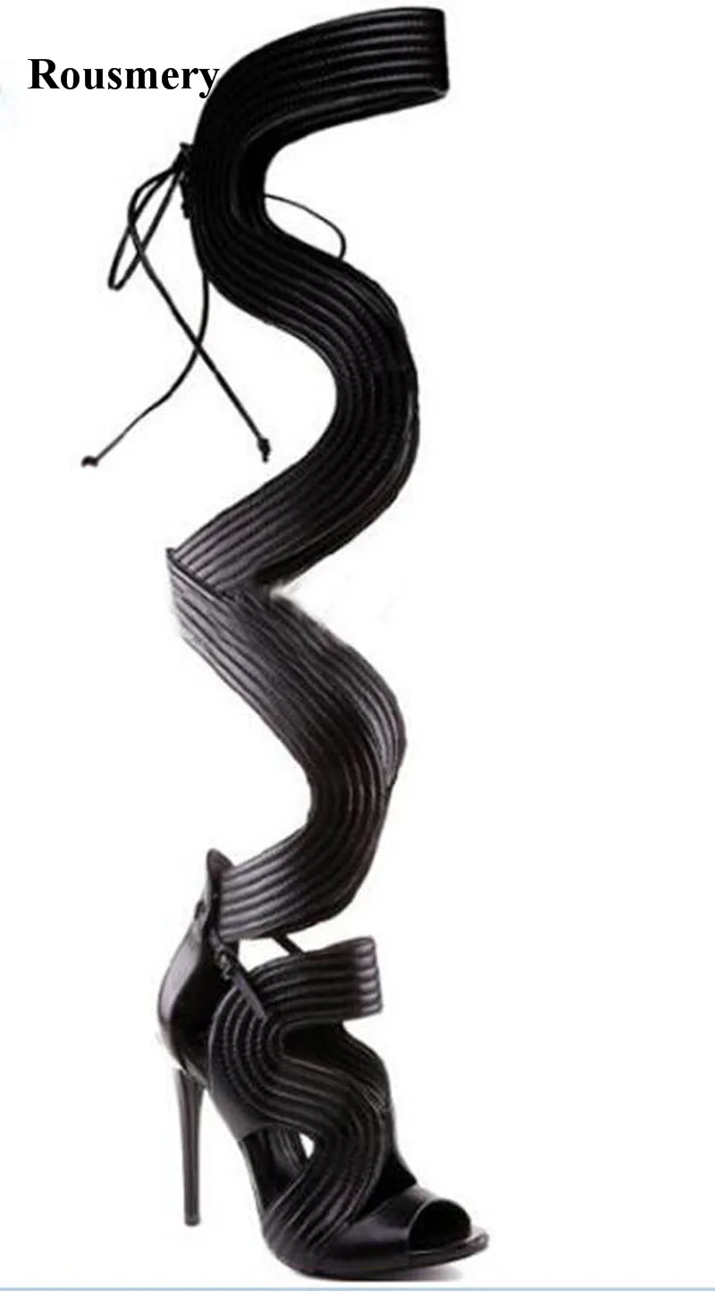 Женские сапоги-гладиаторы в римском стиле черные или синие сапоги до колена на