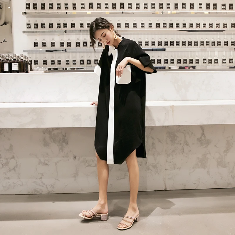 LANMREM 2019 новая уличная стильная женская одежда с отложным воротником контрастные