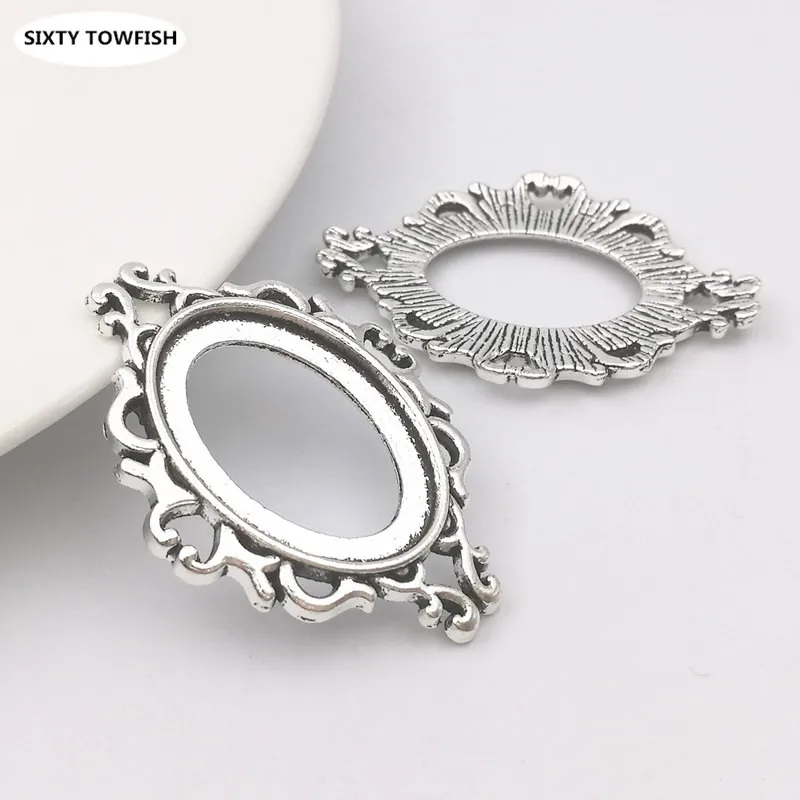 

40pcs/lot) 40x28.5MM inner:18*25mm Alloy/Metal Antique Bronze/Silver Oval Blank Pendant Necklaces Cameo Cabochon Base Settings