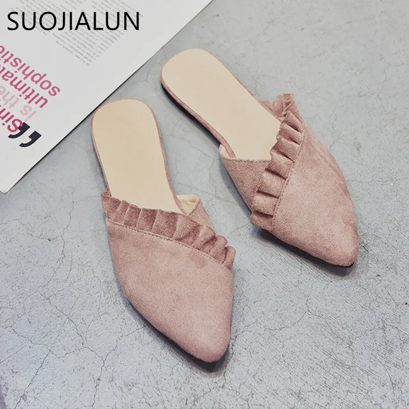 Женские тканевые шлепанцы SUOJIALUN лоферы на плоской подошве без застежки с