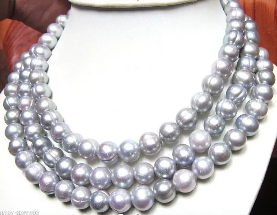 

FREE SHIPPING Very charming 10-11MM South Sea Gray Pearl Necklace 48" white clasp ^^^@^Noble style Natural Fine jewe