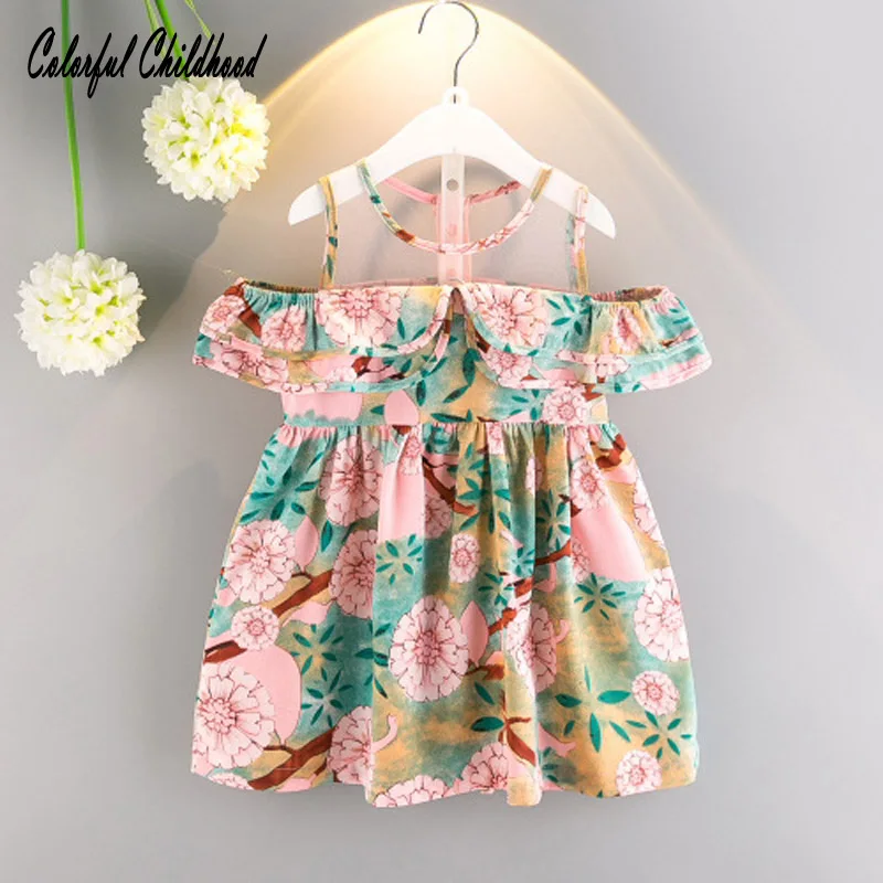 Повседневное платье для маленьких девочек с цветочным рисунком летнее оборками