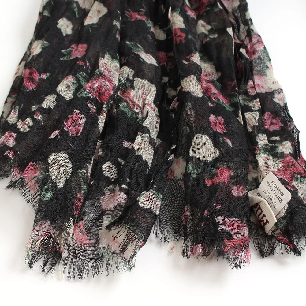 Малый цветочный принт 100% Хлопок Вуаль шарф Женская мода весна тонкие длинные