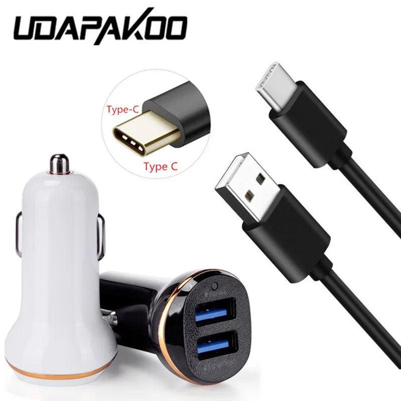 2 USB порта автомобильное зарядное устройство адаптер и 1M Быстрый Type C кабель для