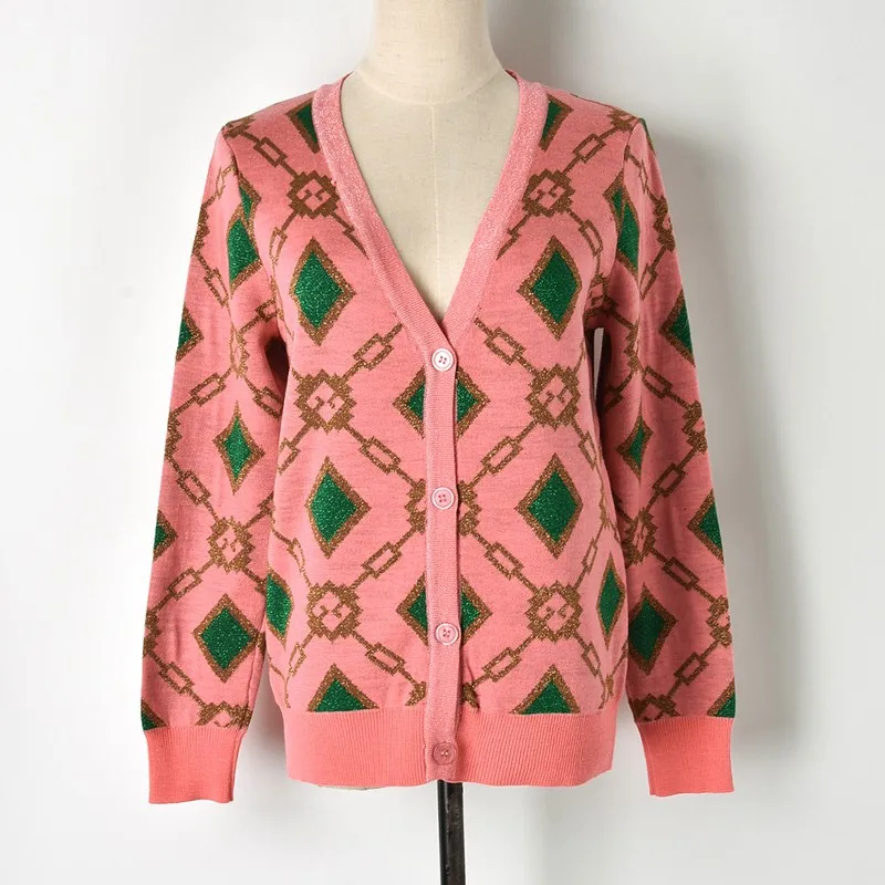 2020 Winter Fashion Pink Plaid Sweater Cardigans Women Runway Designer Long Sleeve Female Christmas Party Sweet Clothing |