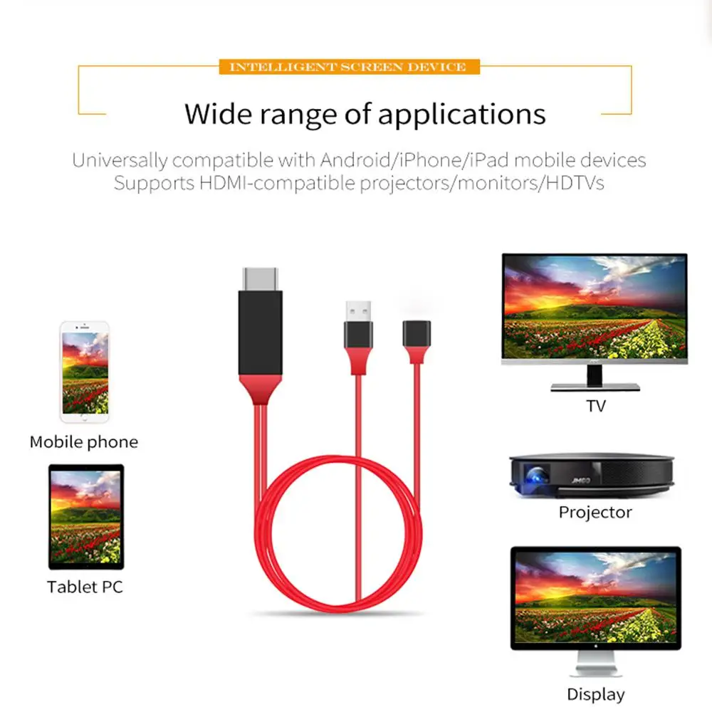 For Apple iPad iPhone X 8 7 6 Plus 6S 1M MHL to HDMI Adapter Micro USB 1080P HD TV Cable Adapters IOS Android PC | Электроника