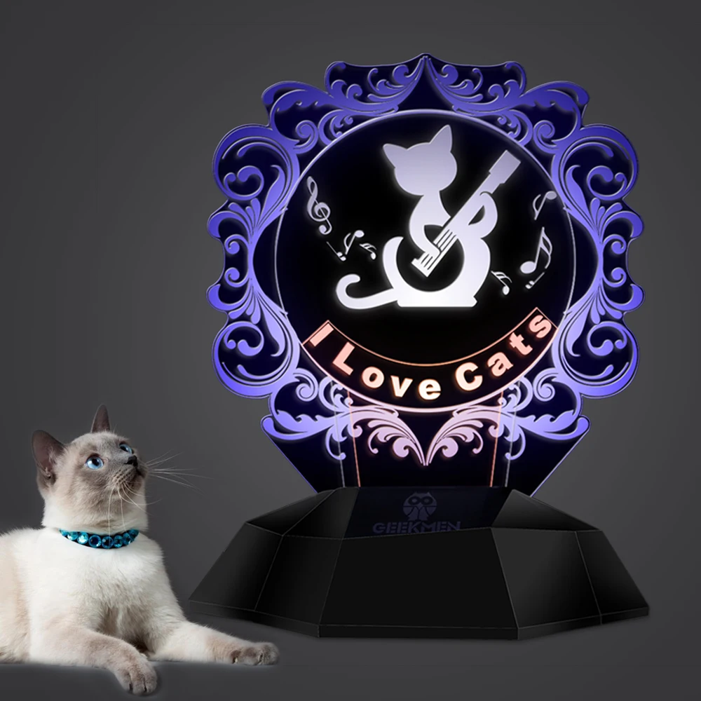 I Love Cats 3D линейная лампа для домашнего декора настольная музыкальный гитарист с