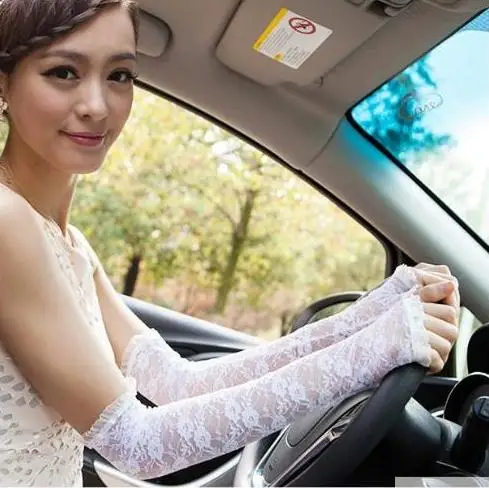 

spring and Summer women's fashion thin lace semi-finger gloves lady's summer beach sunscreen long driving gloves