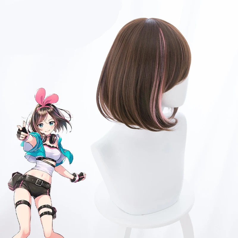 LIVA GIRL Virtual Youtuber A.I.Channel Kizuna AI коричневый и розовый короткий парик косплей костюм
