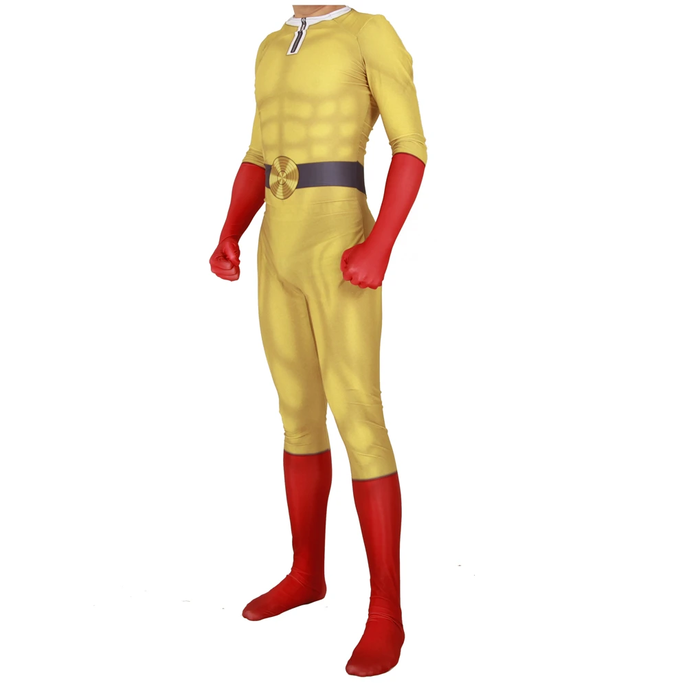 Костюм для косплея Аниме ONE PUNCH MAN комбинезон Сайтама с 3D принтом из спандекса Zentai